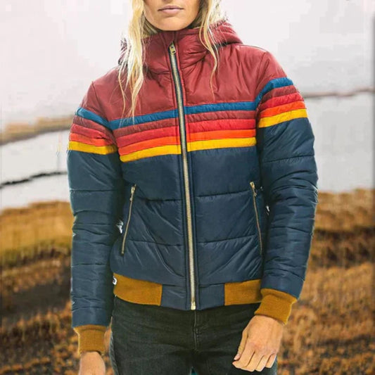 Color-Block Puffer Jacket - Insulated Winter High-Collar Coat