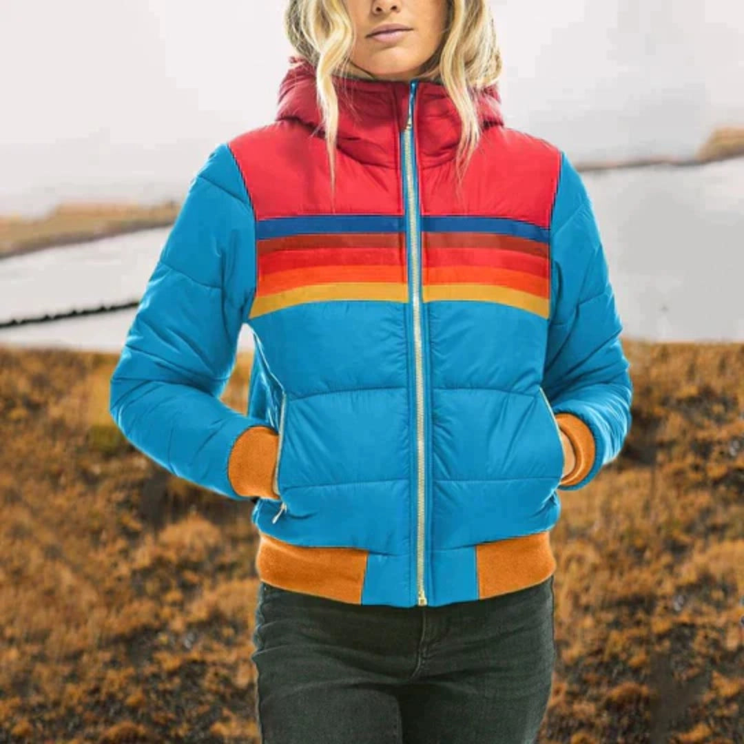 Color-Block Puffer Jacket - Insulated Winter High-Collar Coat